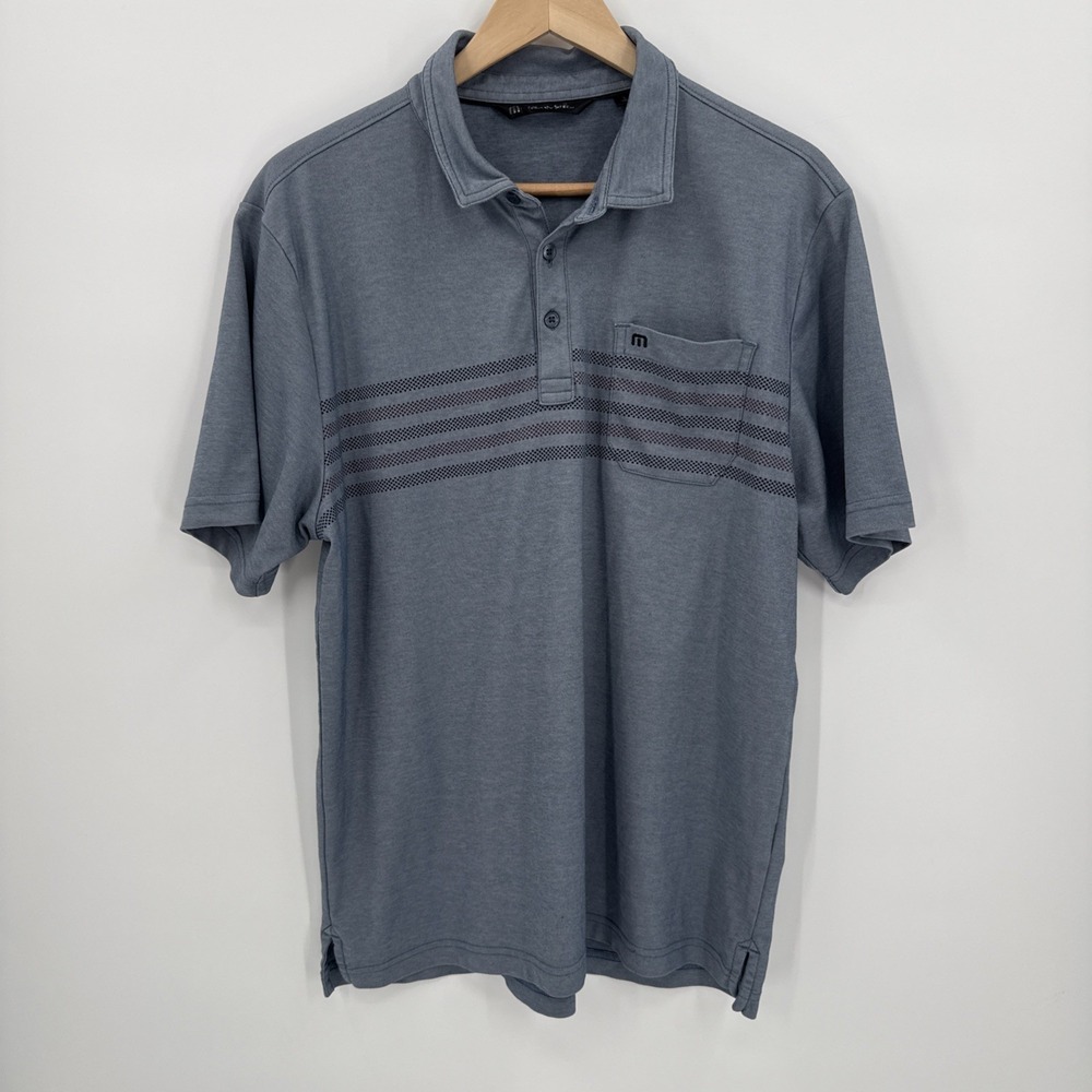Travis Mathews Mens Blue Striped Cotton Blend Polo Shirt Size Large Classic